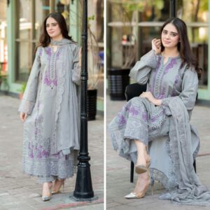 3 Piece Unstitched Embroidered Lawn Suit